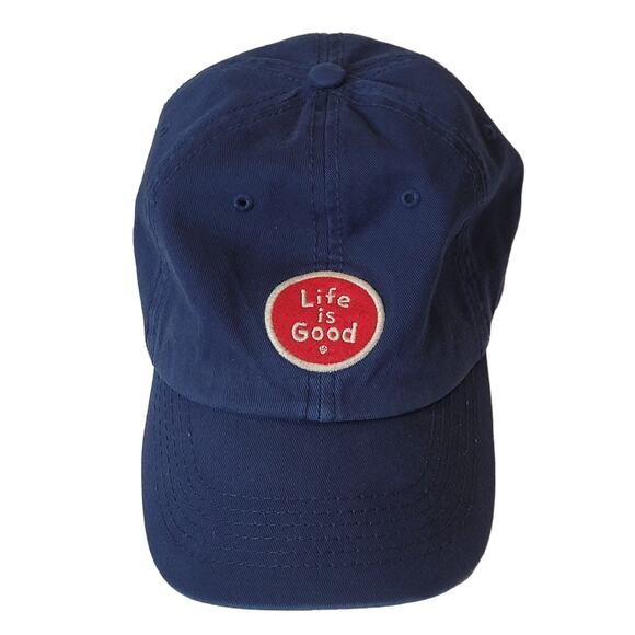 Life Is Good Blue Adjustable Baseball Cap Red Embroidered Logo Hat - Picture 1 of 9